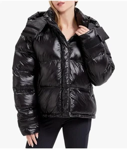 Women's Thickened Down Hooded Full Zip Warm Winter Coat black XL NWT - Picture 1 of 7