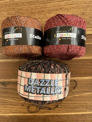 Mixed Lot of Ribbon Yarns Metallic Fall Colors - Brown, Gold, Burgundy - Image 1 of 4