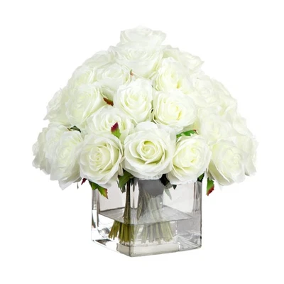 Wedding Collection 13-in Artificial Rose Arrangement in Glass Vase - Image 1 of 4