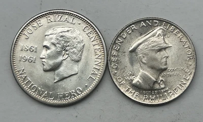 PHILIPPINES SILVER 50 CENTAVOS 1947 & HALF PESO 1961 - Image 1 of 2