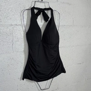 Camiseta Tankini Ralph Lauren Beach Club Sólida Moldeada Copa Halter - Negra 10 $95 - Imagen 1 de 10