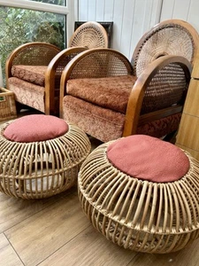 Pair Of Matching Mid Century Lobster Stools Seats Pouffes With Red Cushions - Picture 1 of 9