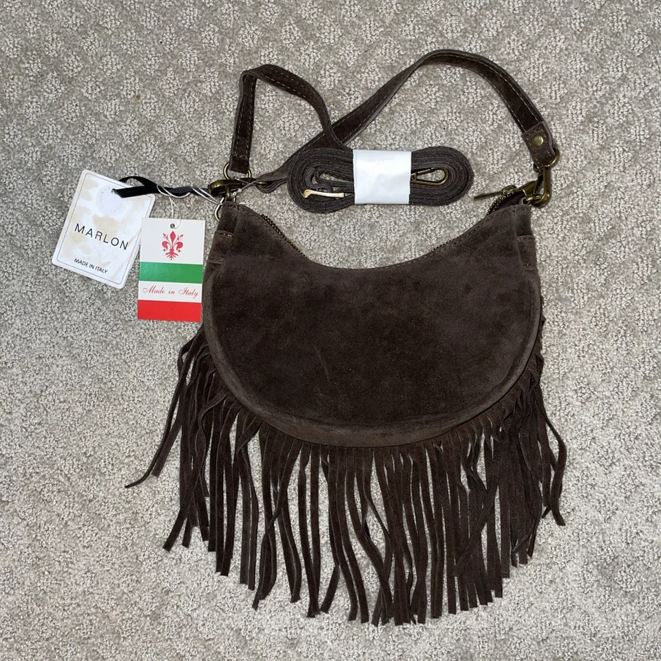 Bolso de Mano Bolso de Gamuza Genuino con FRINGE Hecho en ITALIA por MARLON NUEVO CON ETIQUETAS Foto 1 de 1