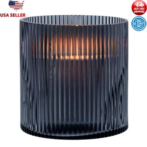 5" Candle Hurricane Decorative Smoke Thick Durable Glass Ribbed Pillar Medium US - Picture 1 of 5