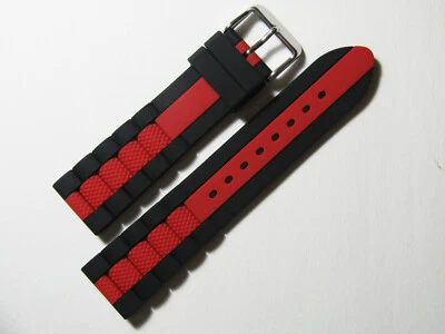 20mm Hadley-Roma MS3344 Mens Black Red Silicone Rubber Dive Watch Band Strap - Image 1 of 3