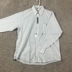 Geoffrey Beene Button Up Shirt Men's XL 17.5 34/35 White Grey Stripe NEW - Picture 1 of 11