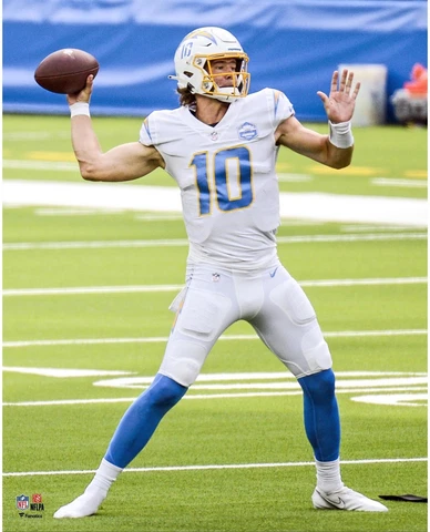 Justin Herbert Los Angeles Chargers Unsigned Throwing Photograph Cover