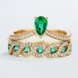 Women Fashion Gold Ring Cubic Zirconia Wedding Engagement Jewelry Ring Size 6-10