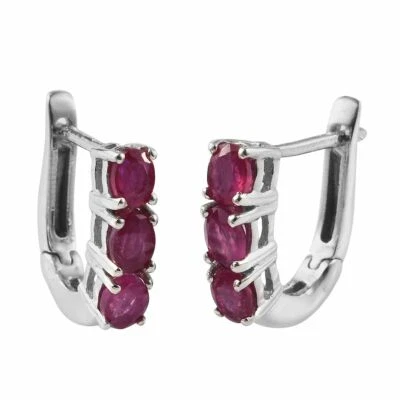 Brincos de rubi natural em platina sobre prata esterlina 1,80 ctw - Imagem 1 de 4