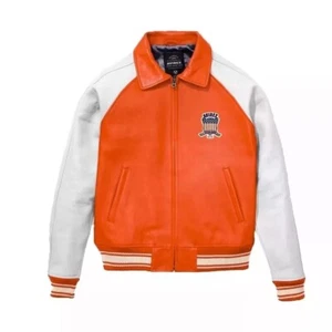 Chaqueta de bombardero Avirex naranja blanca para hombre | Chaqueta de vuelo | Cuero de cordero EE. UU. - Imagen 1 de 3