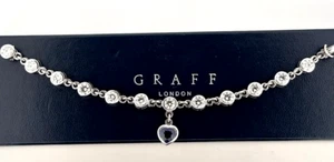 Graff 18K White Gold & Diamond Tennis Bracelet Blue Sapphire Heart Bracelet - Picture 1 of 19