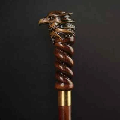 Cabeza de águila tallada a mano mango de madera bastón senderismo diseñador Foto 1 de 4