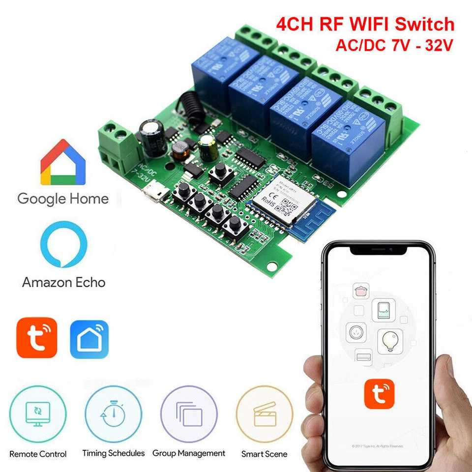 4CH WiFi RF Smart Switch Module Google Alexa Smart Life APP Wireless Controller - Image 1 of 4