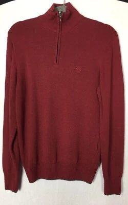 Mens Sergio Tacchini Jumper Dark Red 1/4 Zip Pullover 40% Wool 10% Cashmere Logo - Image 1 of 4