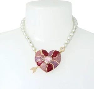 💘❤️NWT RARE Betsey Johnson Swirl Heart Pearl Arrow Necklace❤️💘 - Picture 1 of 3