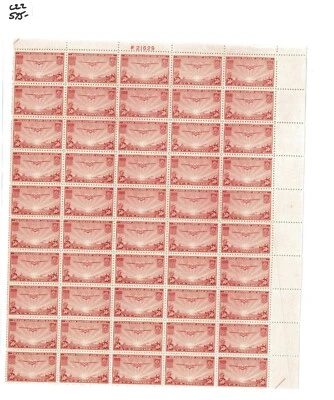 1937 United States Air Mail Postage Stamp #C22 Plate No. 21629 Mint Full Sheet - Image 1 of 2