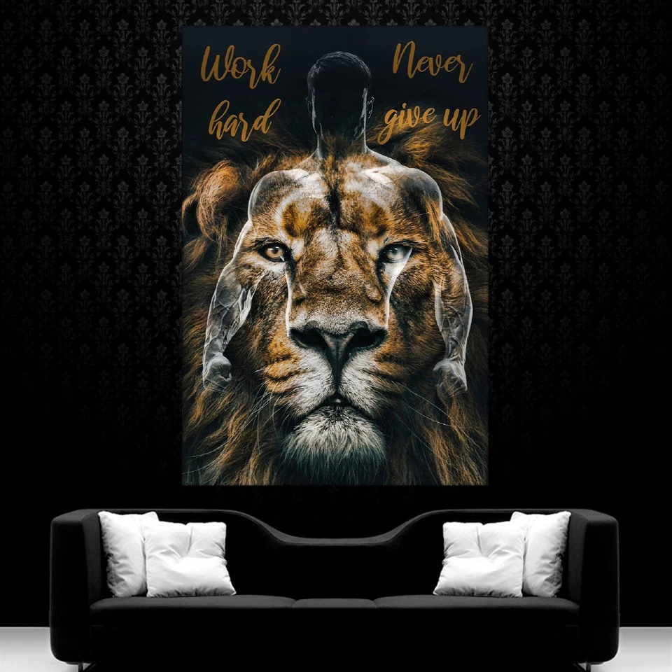 LEINWAND BILD ER XXL BODYBUILDING LÖWE LÖWENKOPF TATTOO ABSTRAKT WAND POSTER - Bild 1 von 4