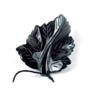 60mm Black Onyx Agate Hand made Carved Leaf Autumn leave Pendant Bead - Picture 1 of 4