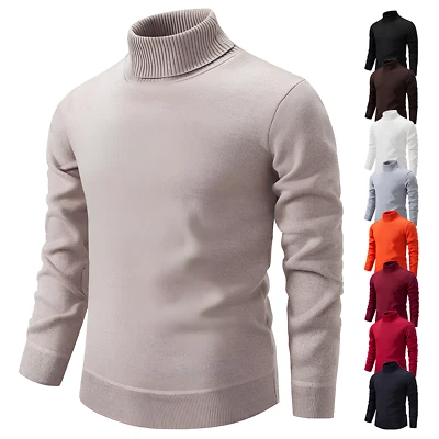 Mens Faux Velvet Turtleneck Sweaters Autumn Winter Pullover Long Sleeves T-Shirt - Image 1 of 4