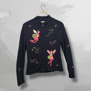 Talbots Angels Applikation Pullover Damen S schwarz Full Zip Baumwolle Strick Stehkragen - Bild 1 von 6