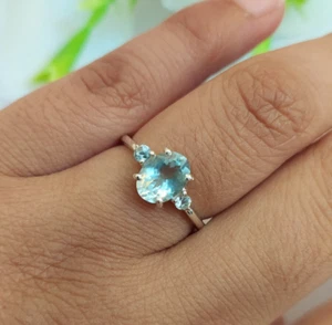 Natürlicher Blautopas 925 Sterlingsilber Solitär Ring Jahrestag Geschenk für Sie - Bild 1 von 6