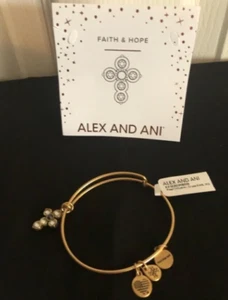 New ALEX & ANI Faith & Hope Charm Bracelet Bling Cross Silver Plated NWT - Picture 1 of 2