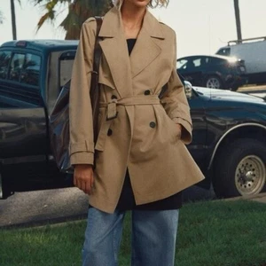 ZARA COAT JACKET DOUBLE-BREASTED TRENCH COAT BEIGE WOMEN SMALL - Picture 1 of 13
