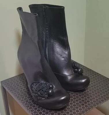 Chie Mihara black leather rosette booties - Image 1 of 4