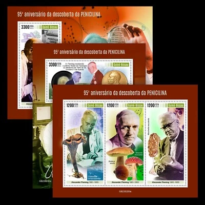 Estampillas Discovery Penicilin Alexander Fleming MNH 2023 Guinea-Bissau M/S + 2 S/S Foto 1 de 4