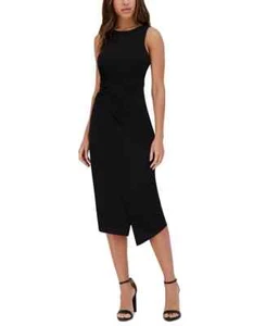 Guess Women's Ruched Side-Twist Sleeveless Midi Dress, BLACK, S - Picture 1 of 3