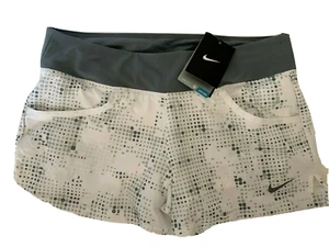 NEW NIKE [M] Women DRI-FIT Tennis Track/Gym Shorts-White/Grey Printed 523556-100 - Picture 1 of 1
