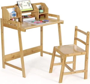 Kinderschreibtisch mit Stuhl & Bücherregal Arbeitstisch aus Bambus Lerntisch - Bild 1 von 7