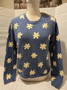 Vintage Orvis Women’s Blue Knit Sweater Heavy Cardigan Embroidered Flowers Sz S - Picture 1 of 11