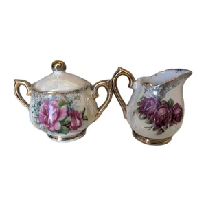 Mini juego de crema y azúcar rosa vintage cerámica Ucagco - Imagen 1 de 4