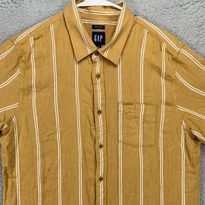 Gap Men Linen Blend Shirt Large Gold Tan Herringbone Pocket Casual Button Up NEW - Picture 1 of 10