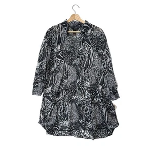 Ali Miles Animal Print Tunic Top Blouse Accordion Pleats Artsy Lagenlook Sz L - Picture 1 of 17