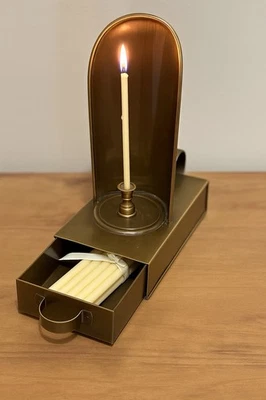 Vintage Brass Chamber Candle Holder with Storage Drawer + 30-Day Candle Supply - Image 1 of 2