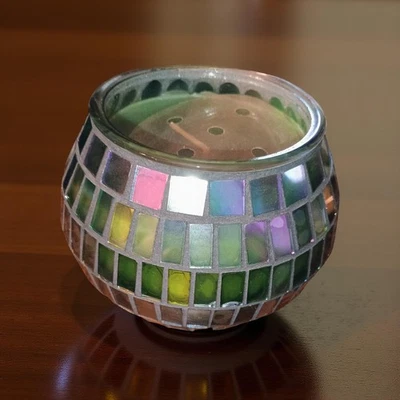 Glass Mosaic Candle Holder With Lightly Scented Candle New Green - Image 1 of 4