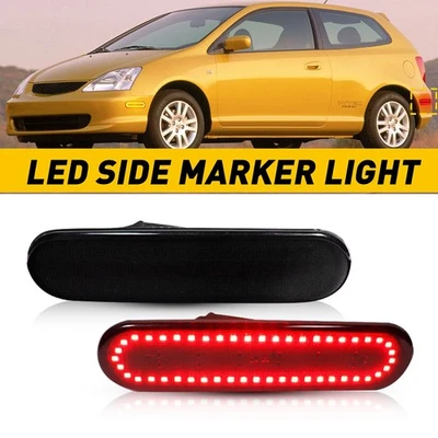 2x Smoke Red LED Rear Bumper Side Marker Lights For 02-05 Honda Civic Si EP3 3DR - Image 1 of 4