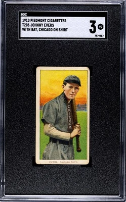 Camisa Johnny Evers 1909-11 T206 Piedmont 350 Tobacco Chicago SGC 3 CUBS HOF Foto 1 de 2