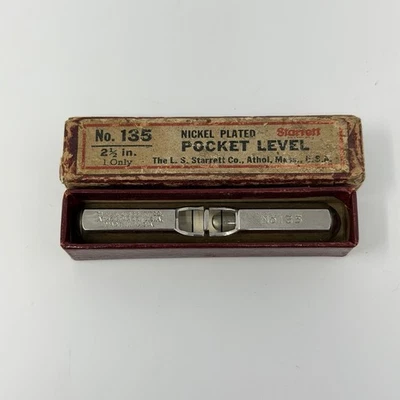 VTG Starrett Nickle Plated Pocket Level 2.5" No. 135 Original Box - Image 1 of 4