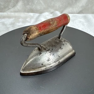Antique Lady Dover Toy Miniature Metal Iron with Red Wood Handle 3.5" - Picture 1 of 6