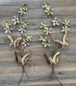 VTG Set Of 2 Metal Brass Wall Swags Floral Butterfly 24" Home Interiors Mexico - Picture 1 of 14