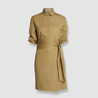 $1990 Agnona Women's Beige Snap-Down Poplin w/ Sash Shirt Dress Size IT44/US8