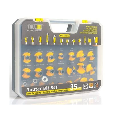 Juego de brocas de enrutador TOOLDO 35 piezas vástago de 1/4 de pulgada, kit de brocas de enrutador profesional para... Foto 1 de 4