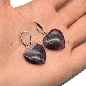 20x20mm Natural Purple Amethyst Heart-shaped Dangle Silver-plated Hook Earrings - Picture 1 of 4