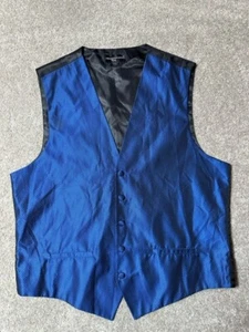 Pronto Uomo Suit Vest Mens M Single Breasted V Neck Blue Black - Picture 1 of 7