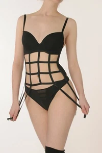 Marlies Dekkers Black TORQUE 73445 Preformed Bustier Lattice Front 6 Suspenders - Picture 1 of 13