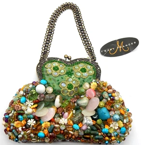 Mary Frances NEW W/TAG Mulitcolored Beads Rocks Heart Shaped Snap Closure Purse - Picture 1 of 9