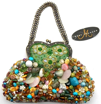 Mary Frances NEW W/TAG Mulitcolored Beads Rocks Heart Shaped Snap Closure Purse - Image 1 of 4